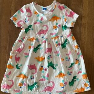 Old Navy White Short Sleeve Dress with Pink, Green & Orange Dinosaur Print